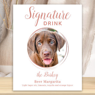 Poster Signature Drink Elegant Rosa Dourado Pet Wedding