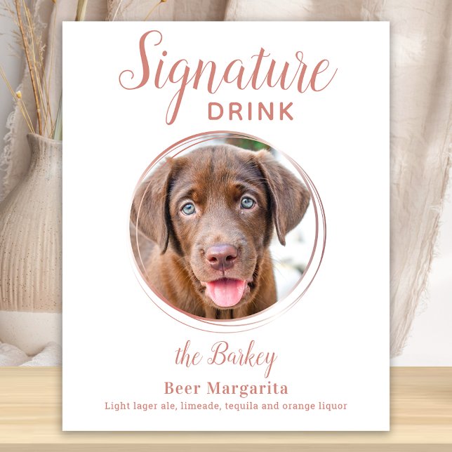 Poster Signature Drink Elegant Rosa Dourado Pet Wedding (Criador carregado)