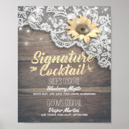 Poster Signature Drink Menu Lace Sunflower Wood