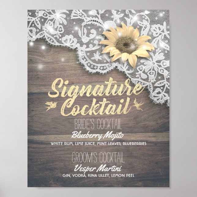 Poster Signature Drink Menu Lace Sunflower Wood (Frente)