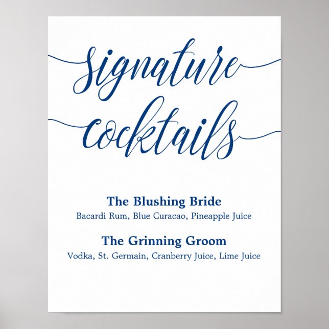 Pôster Signature Drink Weding Sign Marinho Blue Calliogra (Frente)