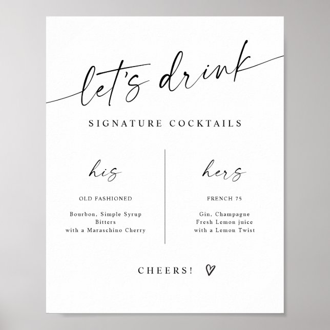 Poster Signature Drinks Modern Handwritten Wedding Sign (Frente)