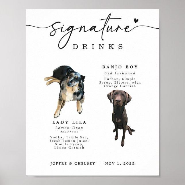 Poster Signature Drinks Pet Wedding Bar Sign (Frente)