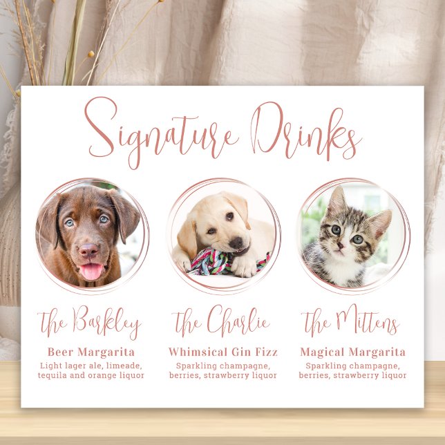 Poster Signature Drinks Rosa Dourado 3 Photo Pet Wedding (Criador carregado)