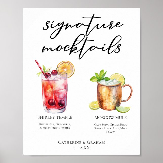 Poster Signature Mocktails Summer Drinks Menu Casamento (Frente)