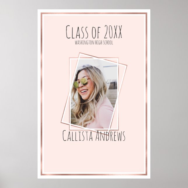 Poster SIGNATURE Photo Rose Gold Pink Graduation Party (Frente)