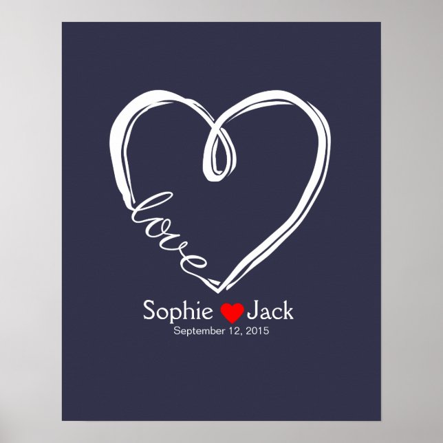 Pôster signature wedding guest book infinity heart color (Frente)