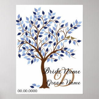 Poster Signature Wedding Guest Book Tree, em Blues.
