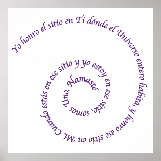 Pôster Significado de Namaste' en Español (Frente)