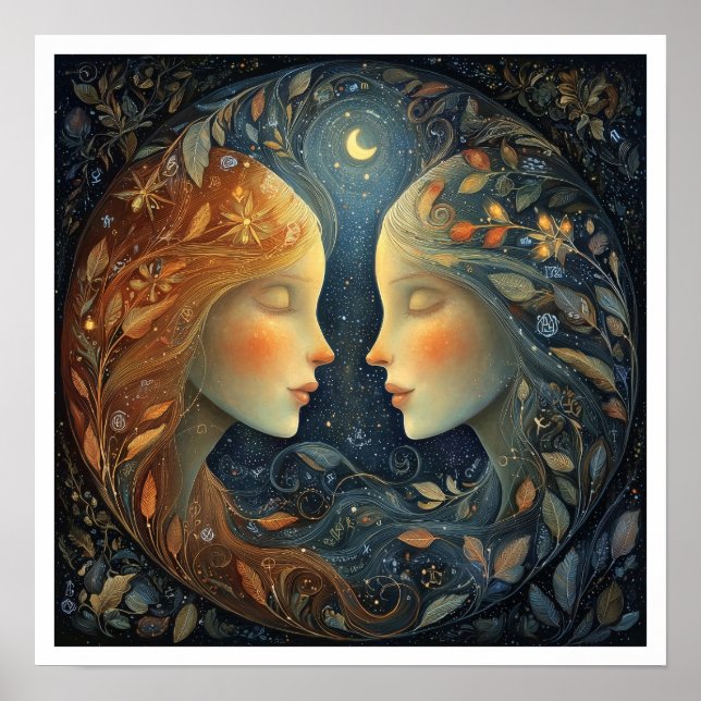 Poster Signo Astrológico Gêmeos Astronomia Celestial (Frente)