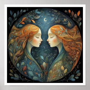 Poster Signo do Zodíaco Gêmeos Astronomia Celestial