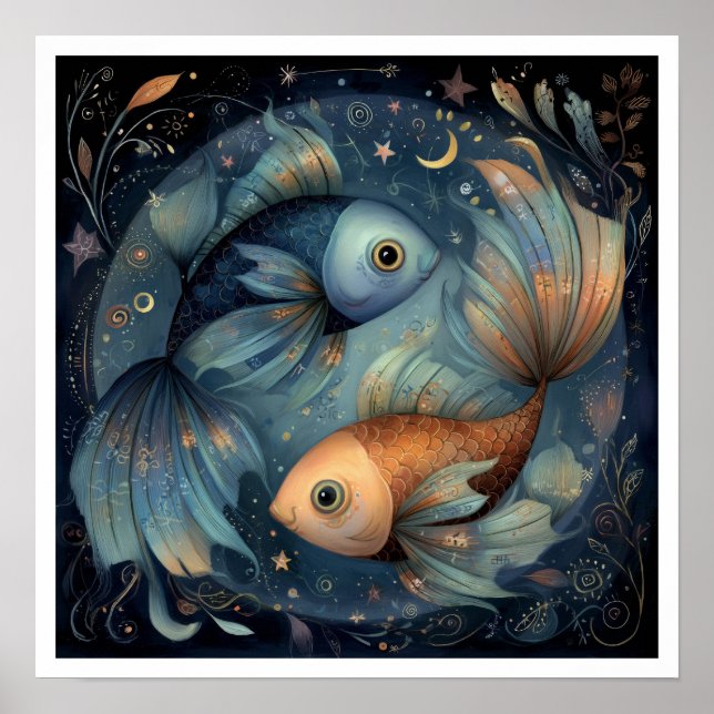 Poster Signo do Zodíaco Peixes Astrologia Celestial (Frente)