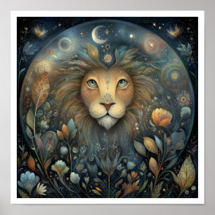 Poster Signo Zodiacal de Leão Astrologia Celestial