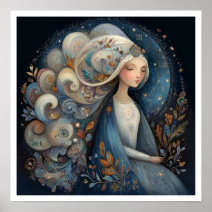 Poster Signo Zodiacal de Virgem Astrologia Celestial