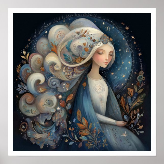 Poster Signo Zodiacal de Virgem Astrologia Celestial (Frente)