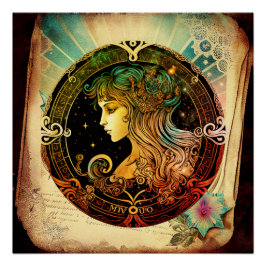Pôster Signo zodiacal de Virgem em página de livro antigo