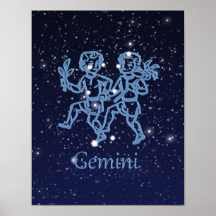 Pôster Signo Zodiacal e Constelação de Gêmeos