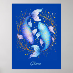 Poster Signo Zodíaco de Peixes, Dois Peixes Koi Graciosos