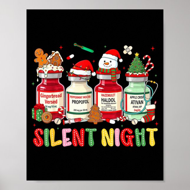 Poster Silent Night Funny Nurse Christmas Design  (Frente)