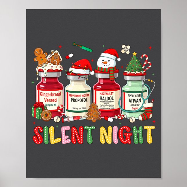 Poster Silent Night Funny Nurse Christmas Design Long Sle (Frente)