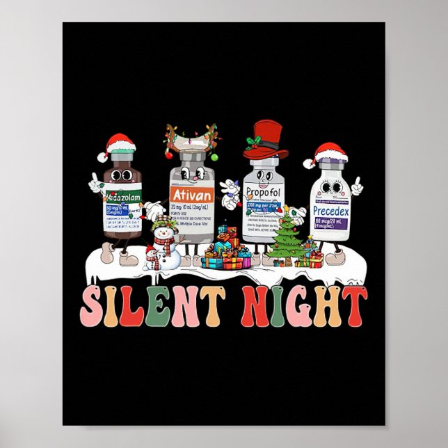 Poster Silent Night Merry Christmas Nurse Pills Pharmacis (Frente)