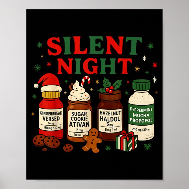 Poster Silent Night Profol Icu Nurse Funny Christmas Medi (Frente)