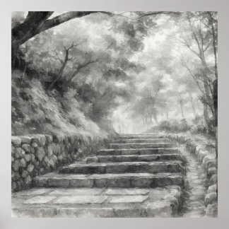 Poster Silent Passage — 道 (The Path) Japanese Sumi-e Ink