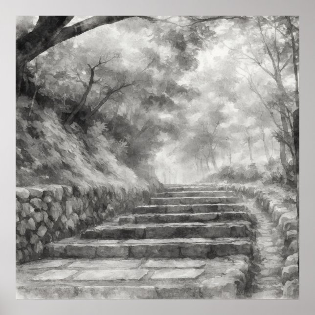Poster Silent Passage — 道 (The Path) Japanese Sumi-e Ink  (Frente)