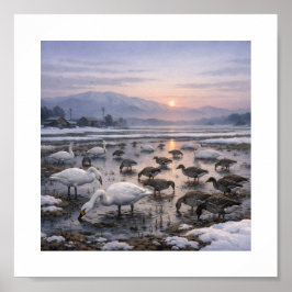 Poster Silent Waters – Swans and Geese in a Winter Field