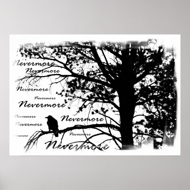 Poster - Silhouette B&W Nevermore Raven (Frente)