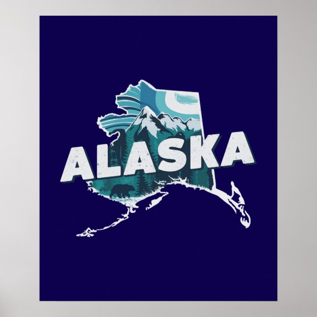 Poster Silhouette cenic do Retro Alaska (Frente)