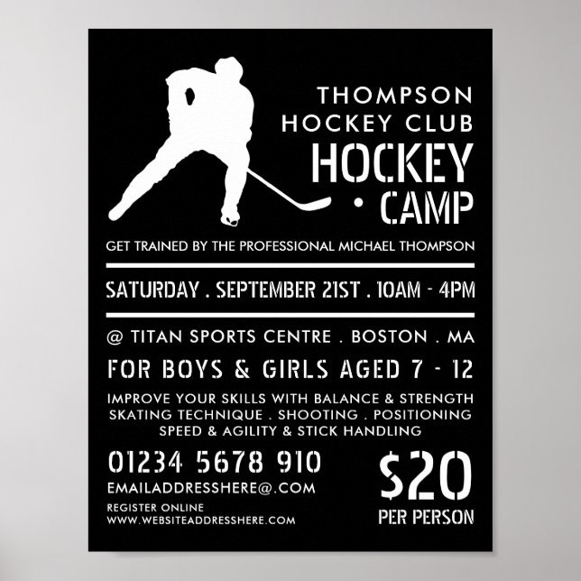 Poster Silhouette de Hockey, Publicidade do Campo de Hóqu (Frente)