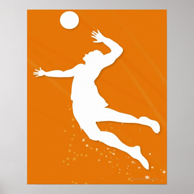 Pôster Silhouette de um homem jogando voleibol (Frente)