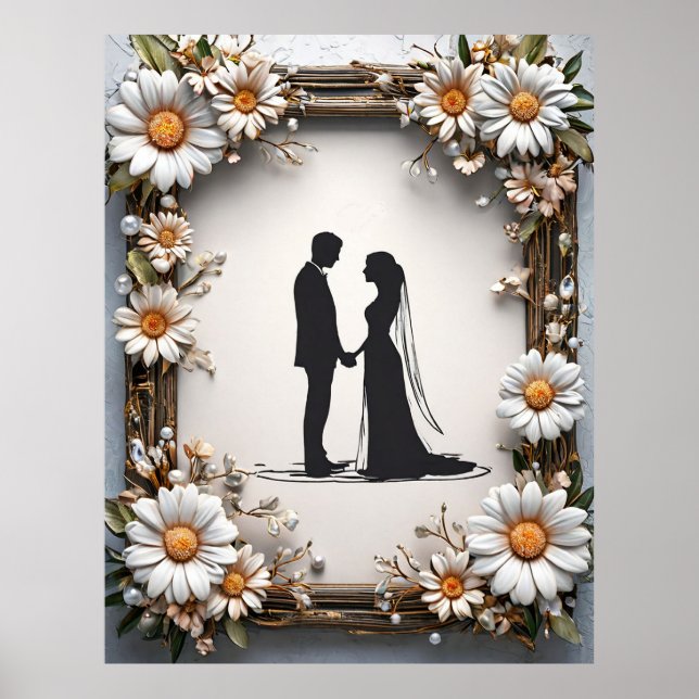 Poster Silhouette do Casal de Casamento (Frente)