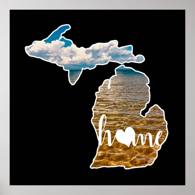 Poster Silhouette do Lago Photo Michigan Com Casa Preta (Frente)