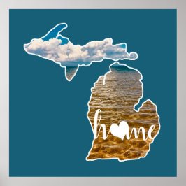 Poster Silhouette do Lago Photo Michigan Com Home On Blue