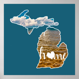 Poster Silhouette do Lago Photo Michigan Com Home On Blue