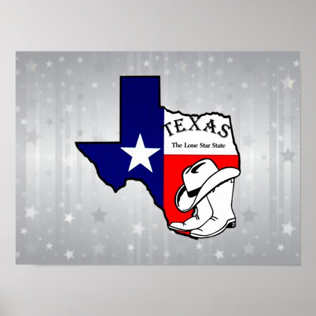 Poster Silhouette do Texas em cintilações prateadas (Frente)