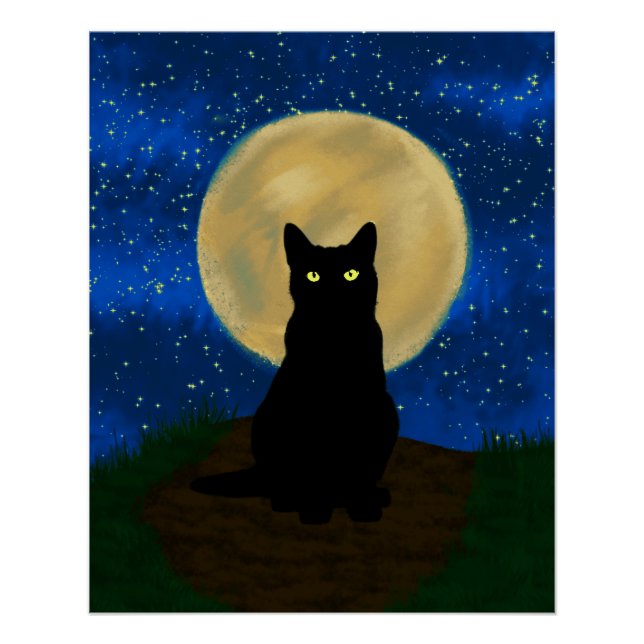 Pôster Silhouette Moonlit Black Cat Halloween (Frente)