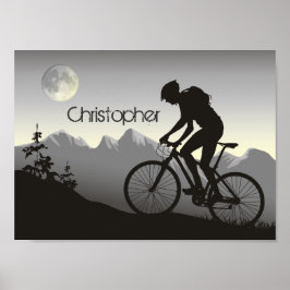Pôster Silhouette Mountain Biker e Lua personalizadas