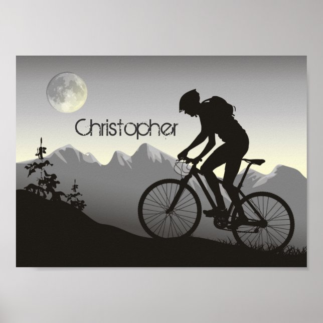 Pôster Silhouette Mountain Biker e Lua personalizadas (Frente)