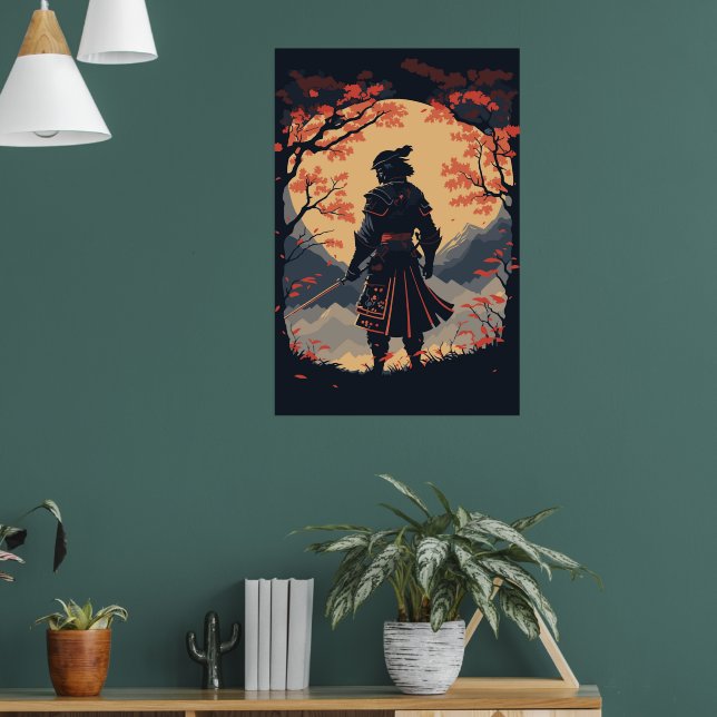 Poster Silhouette Samurai Warrior Moon (Sala de Estar 1)