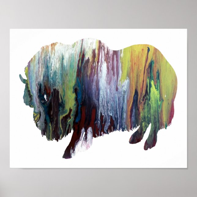Poster Silhueta abstrato muskox colorida (Frente)