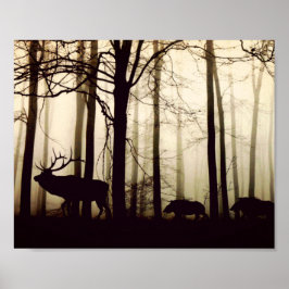 Pôster Silhueta atordoante, javalis selvagens após