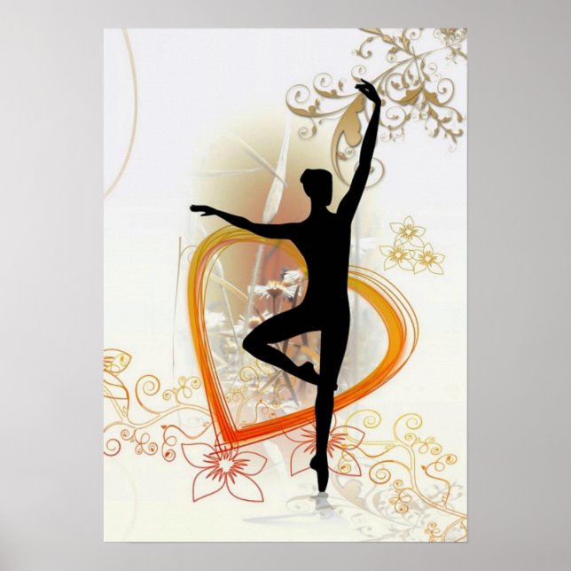 Poster Silhueta Ballerina com design floral abstrato (Frente)