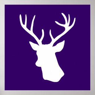 Pôster Silhueta branca da cabeça dos cervos - roxo