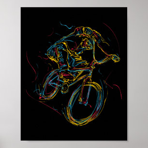 Poster Silhueta Colorida de Ciclista Ciclismo de Montanha