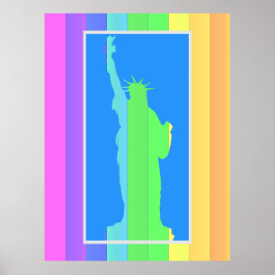 Poster Silhueta da Estátua da Liberdade Listras Coloridas