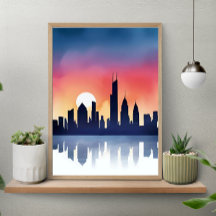 Silhueta da Paisagem Urbana ao Pôr do Sol