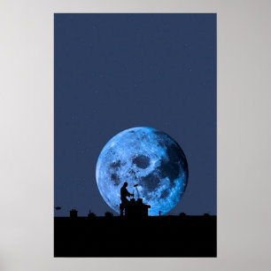 Pôster silhueta da varredura de chaminé no telhado contr